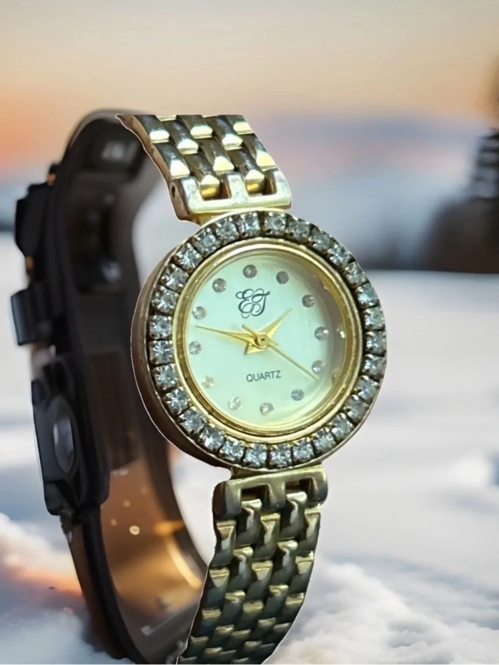 Elizabeth Taylor 24mm Watch Crystal Bezel Champagne Dial Quartz 5817 Japan